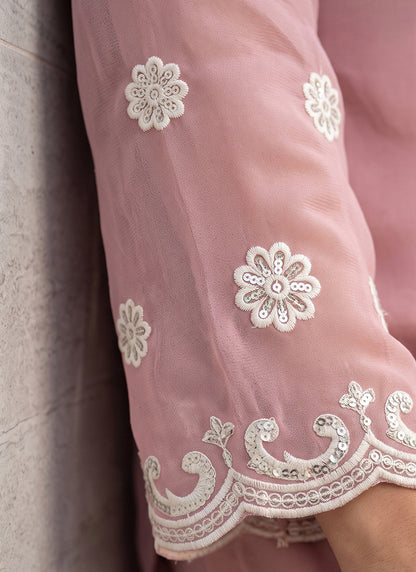 Rose Pink Georgette Embroidery Work Occasional Wear Readymade Sharara Suit SW405333