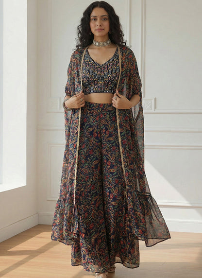Multi Color Georgette  Printed Work Festival Wear Readymade Plazzo Suit SW114881