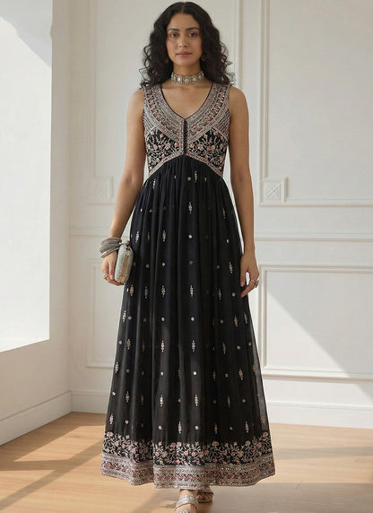 Black Georgette  Embroidery Work Festival Wear Readymade Anarkali Suit SW601763