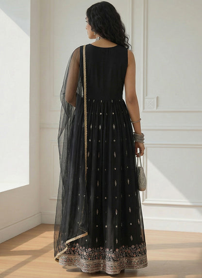 Black Georgette  Embroidery Work Festival Wear Readymade Anarkali Suit SW601763
