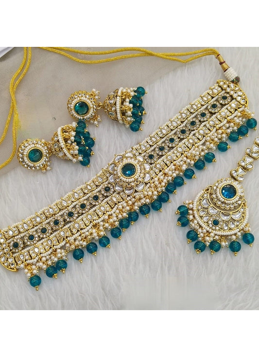 Blue Festival Wear Kundan Necklace Set 383100