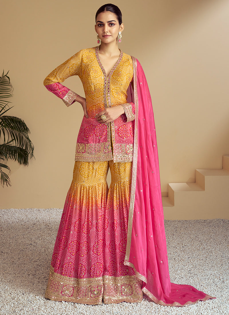 Chinnon Multi Color Festival Wear Embroidery Work Readymade Sharara Suit 385753