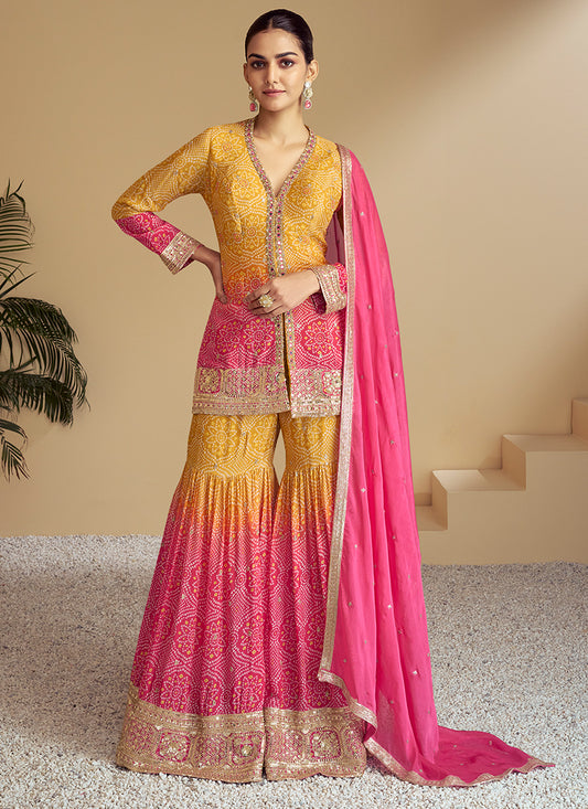 Chinnon Multi Color Festival Wear Embroidery Work Readymade Sharara Suit 385753