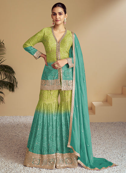 Chinnon Multi Color Festival Wear Embroidery Work Readymade Sharara Suit 385754