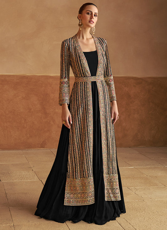 Georgette Black Wedding Wear Hand Work Readymade Ethnic Wear 385727