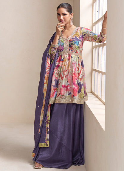 Chinnon Multi Color Party Wear Sequins Work Readymade Plazzo Suit 385706