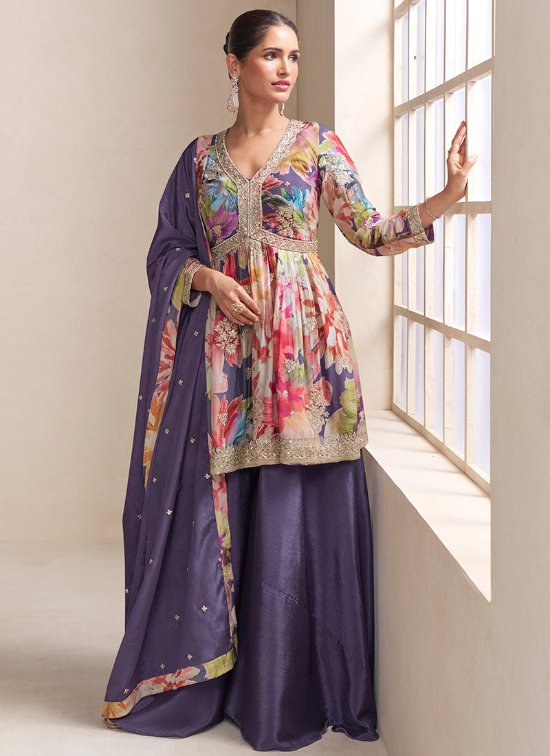 Chinnon Multi Color Party Wear Sequins Work Readymade Plazzo Suit 385706