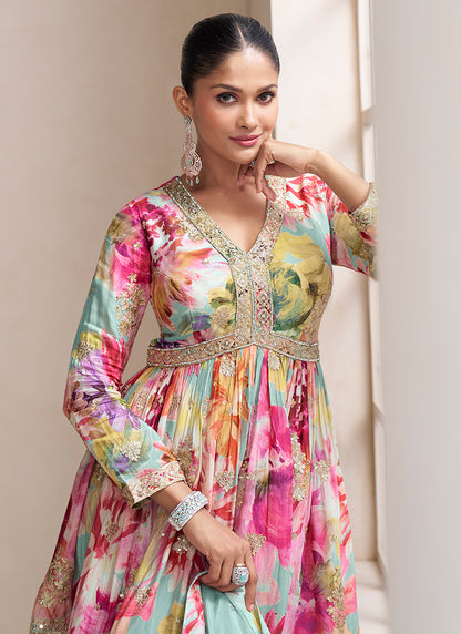 Chinnon Multi Color Party Wear Sequins Work Readymade Plazzo Suit 385707