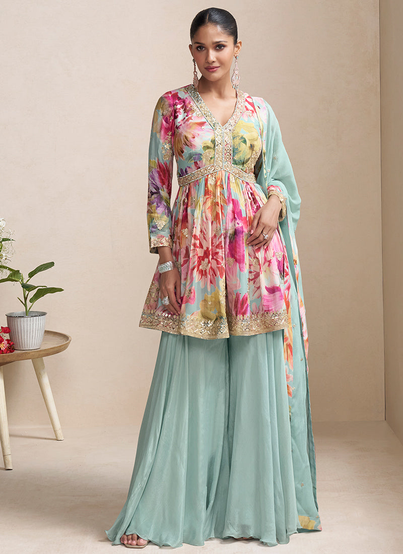 Chinnon Multi Color Party Wear Sequins Work Readymade Plazzo Suit 385707