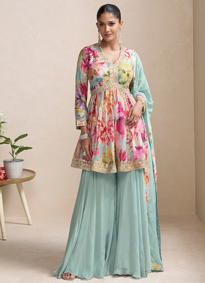 Chinnon Multi Color Party Wear Sequins Work Readymade Plazzo Suit 385707