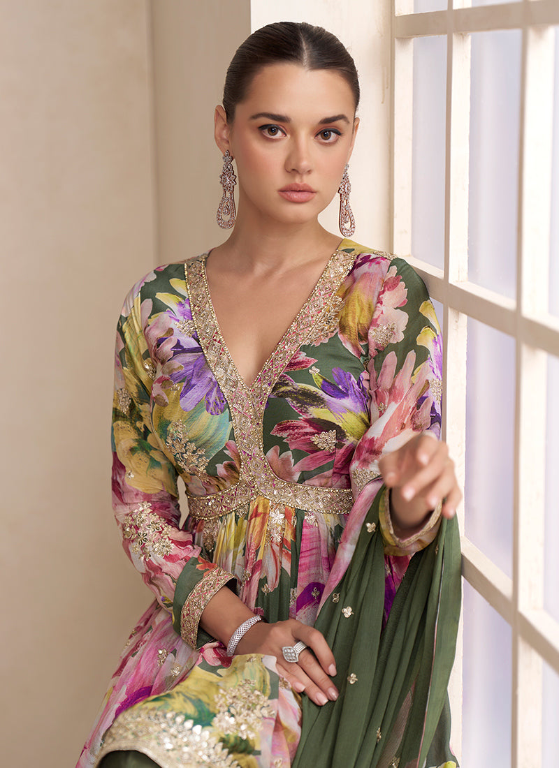 Chinnon Multi Color Party Wear Sequins Work Readymade Plazzo Suit 385708