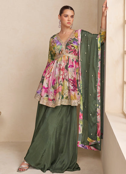 Chinnon Multi Color Party Wear Sequins Work Readymade Plazzo Suit 385708