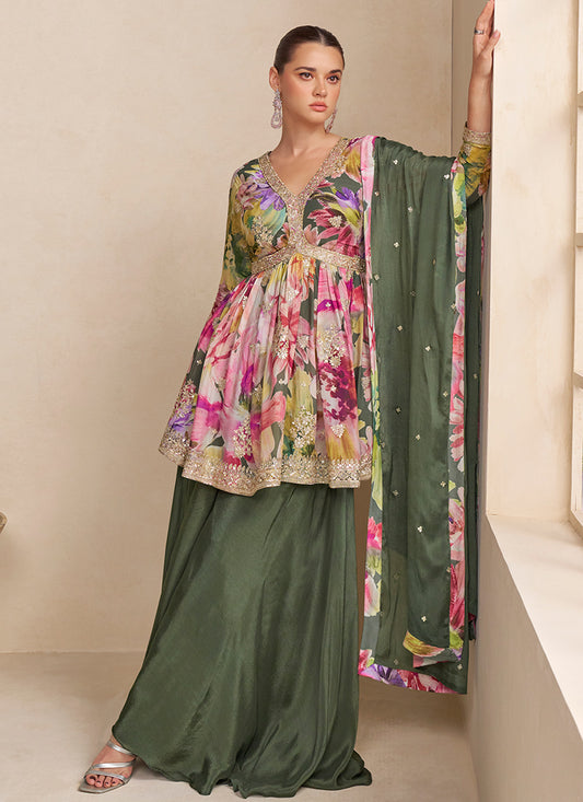 Chinnon Multi Color Party Wear Sequins Work Readymade Plazzo Suit 385708