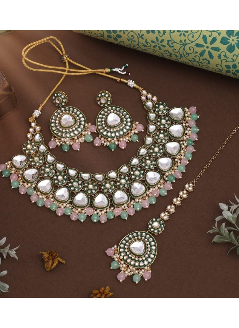 Multi Color Festival Wear Kundan Necklace Set 383104