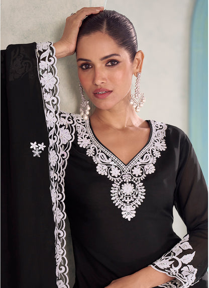 Black Chinon Embroidery Work Eid Wear Readymade Plazzo Suit SW491635