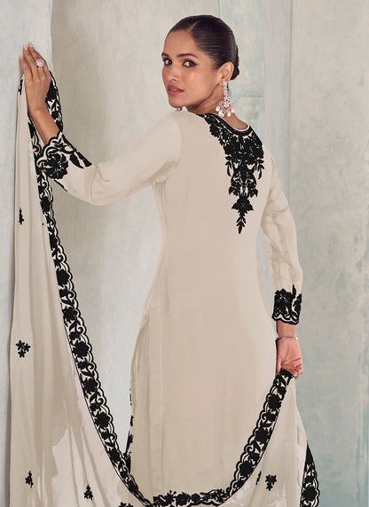 Cream Chinon Embroidery Work Eid Wear Readymade Plazzo Suit SW875308