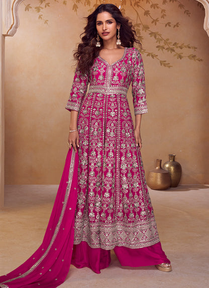 Magenta Chinon Sequins Work  Wedding Wear Readymade Designer Suit SW427340