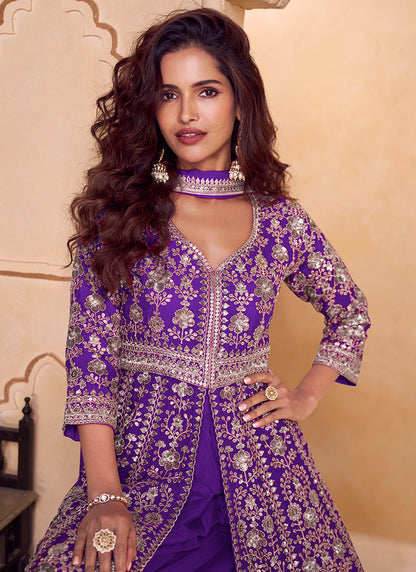 Purple Chinon Sequins Work  Wedding Wear Readymade Designer Suit SW898059