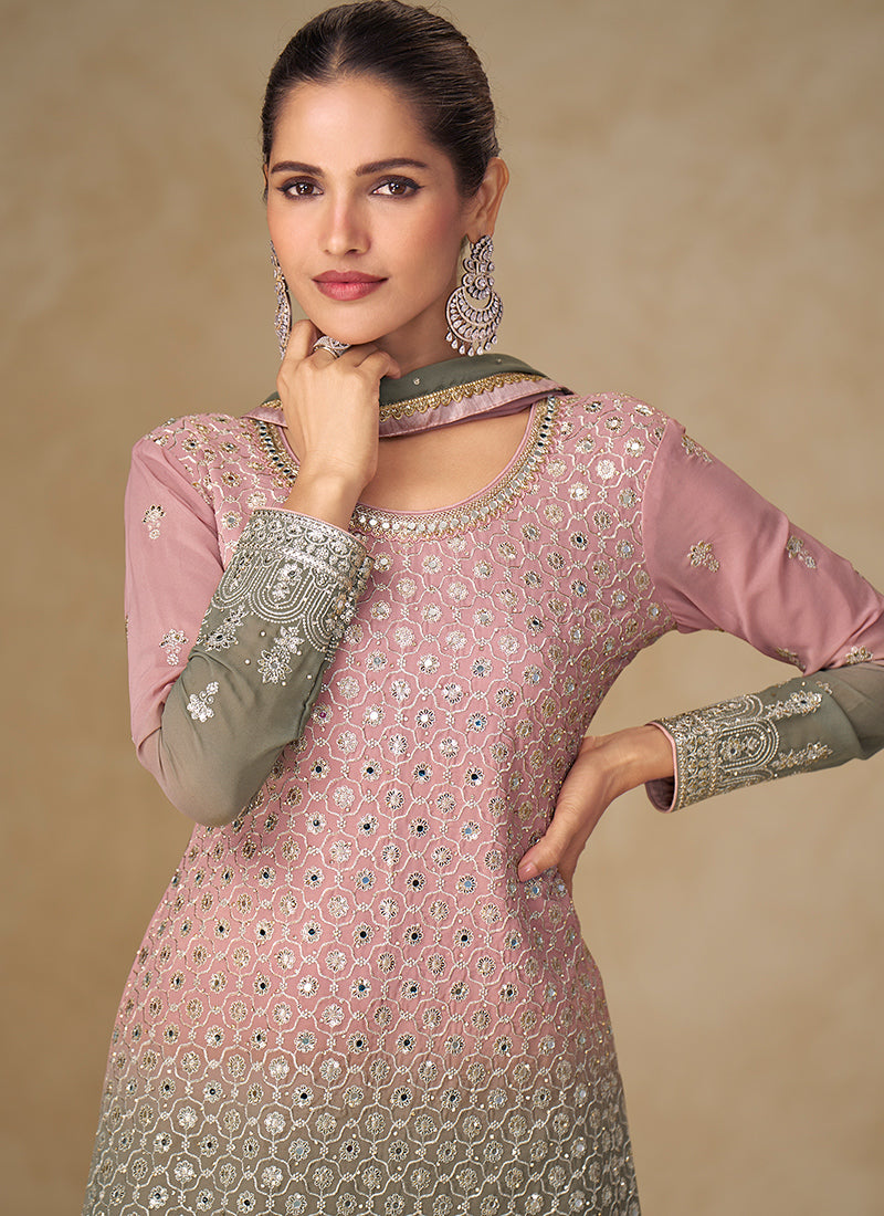 Pink Georgette Embroidery Work Party Wear Readymade Plazzo Suit SW471996