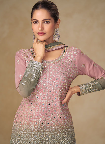 Pink Georgette Embroidery Work Party Wear Readymade Plazzo Suit SW471996