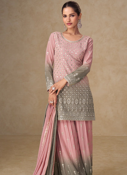 Pink Georgette Embroidery Work Party Wear Readymade Plazzo Suit SW471996