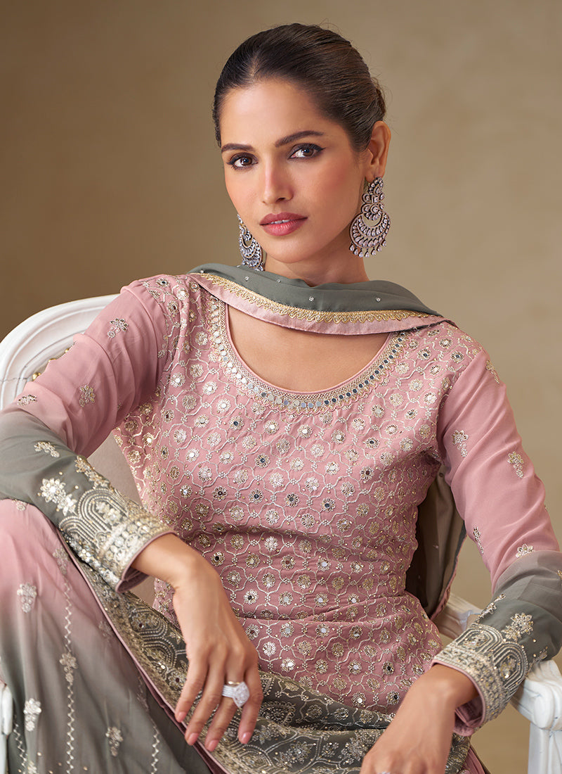 Pink Georgette Embroidery Work Party Wear Readymade Plazzo Suit SW471996