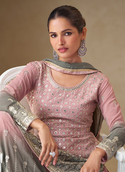 Pink Georgette Embroidery Work Party Wear Readymade Plazzo Suit SW471996