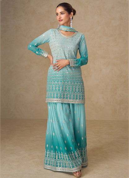 Sky Blue Georgette Embroidery Work Party Wear Readymade Plazzo Suit SW964680