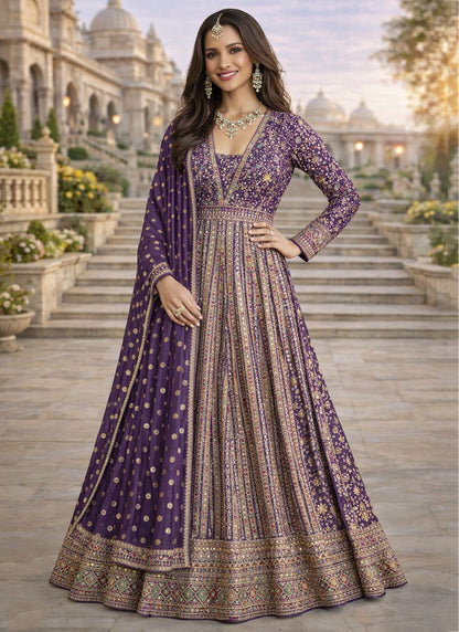 Purple Georgette Embroidery Work Wedding Wear Readymade Anarkali Suit SW517186
