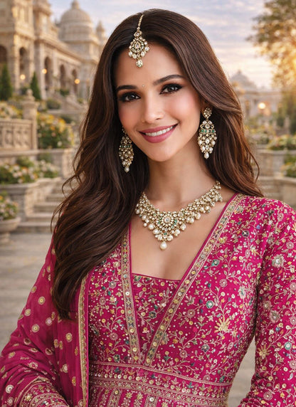 Rani Pink Georgette Embroidery Work Wedding Wear Readymade Anarkali Suit SW790399