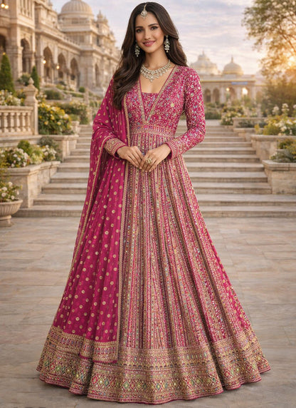 Rani Pink Georgette Embroidery Work Wedding Wear Readymade Anarkali Suit SW790399