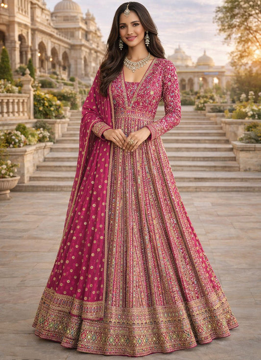 Rani Pink Georgette Embroidery Work Wedding Wear Readymade Anarkali Suit SW790399