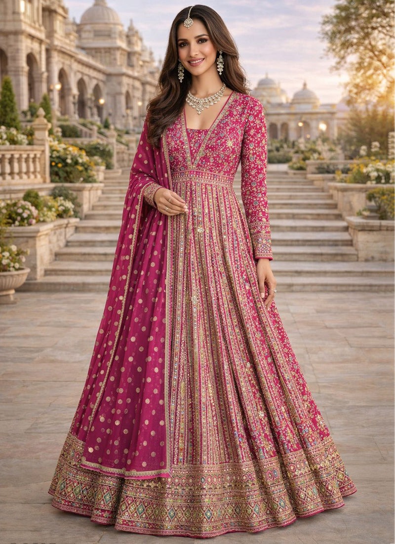 Rani Pink Georgette Embroidery Work Wedding Wear Readymade Anarkali Suit SW790399