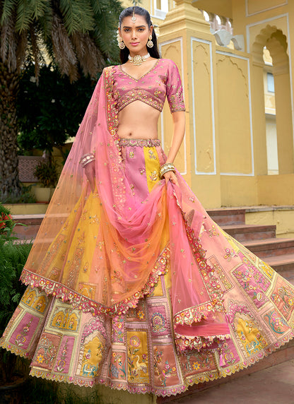 Silk Multi Color Wedding Wear Embroidery Work Lehenga Choli 386886