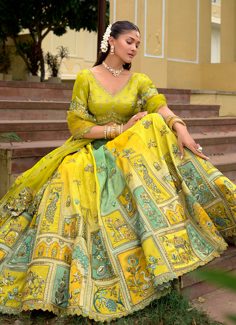 Silk Multi Color Wedding Wear Embroidery Work Lehenga Choli 386887