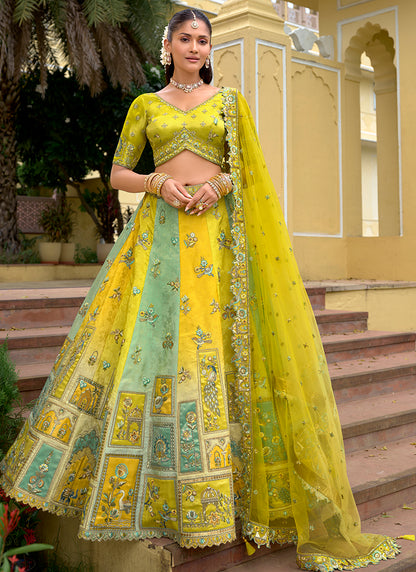 Silk Multi Color Wedding Wear Embroidery Work Lehenga Choli 386887