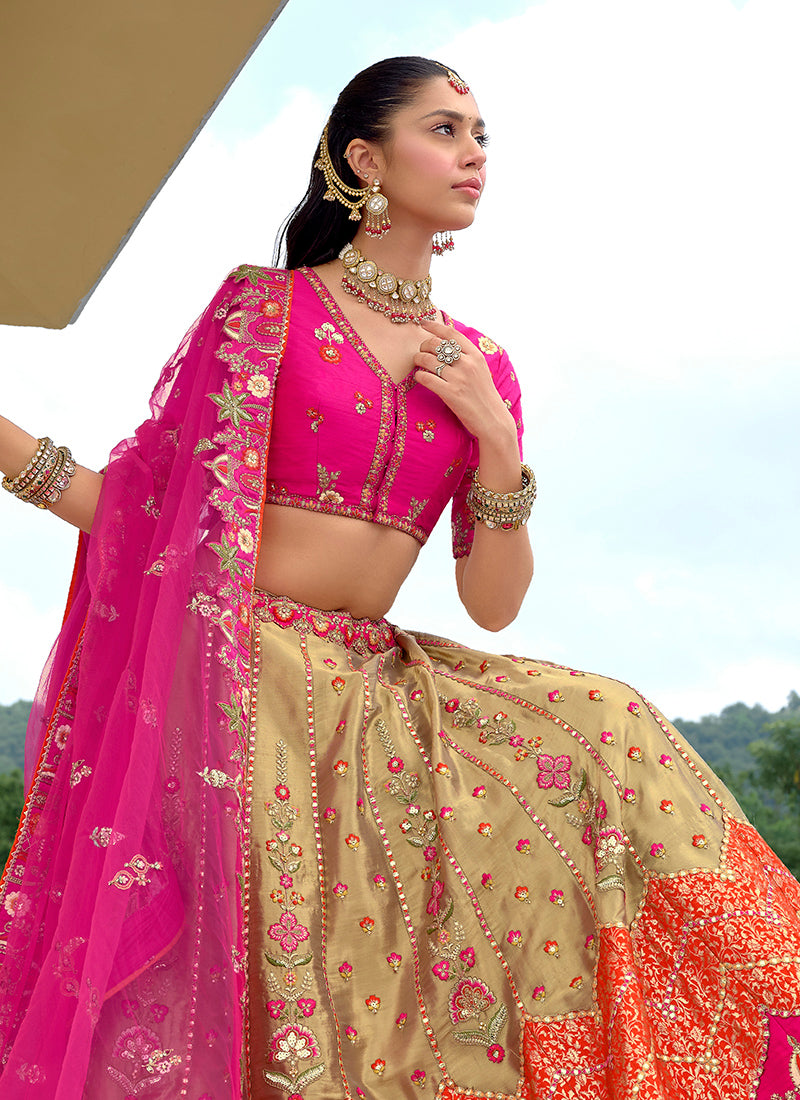 Silk Multi Color Wedding Wear Embroidery Work Lehenga Choli 386888