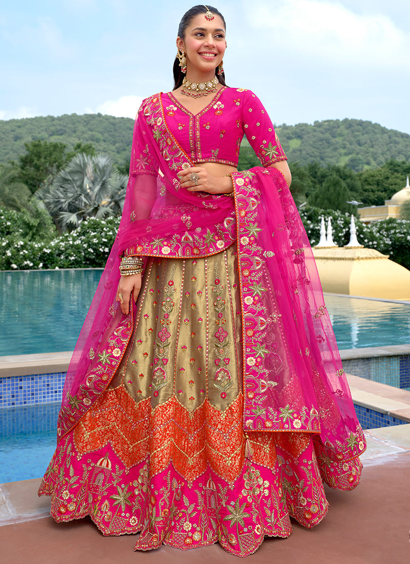 Silk Multi Color Wedding Wear Embroidery Work Lehenga Choli 386888