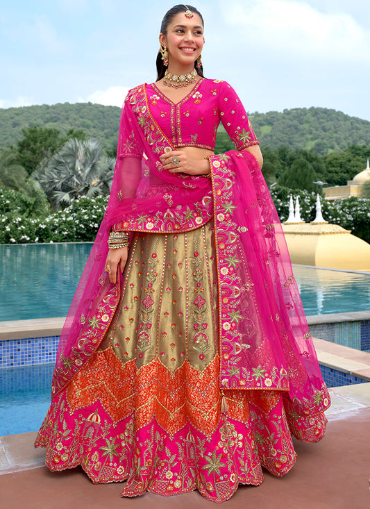 Silk Multi Color Wedding Wear Embroidery Work Lehenga Choli 386888
