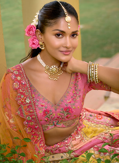 Silk Multi Color Wedding Wear Embroidery Work Lehenga Choli 386879