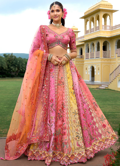 Silk Multi Color Wedding Wear Embroidery Work Lehenga Choli 386879