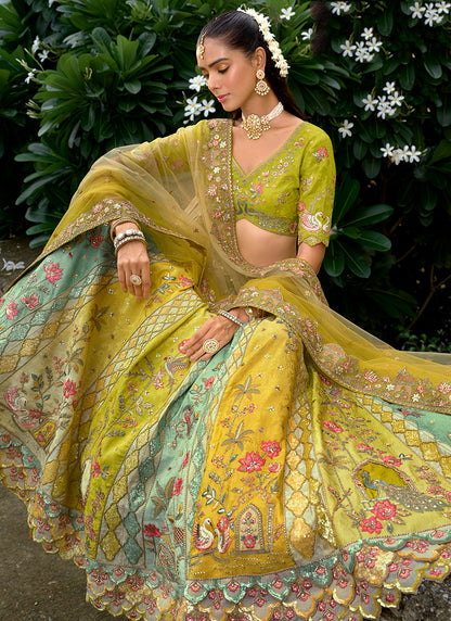 Silk Multi Color Wedding Wear Embroidery Work Lehenga Choli 386880