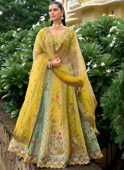 Silk Multi Color Wedding Wear Embroidery Work Lehenga Choli 386880