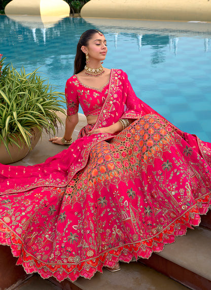 Silk Multi Color Wedding Wear Embroidery Work Lehenga Choli 386881