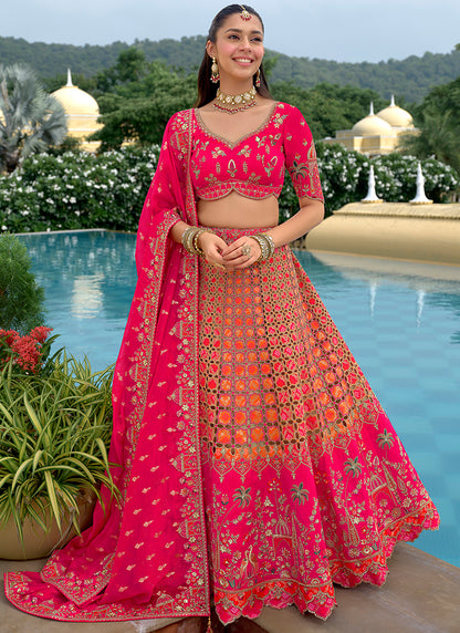 Silk Multi Color Wedding Wear Embroidery Work Lehenga Choli 386881