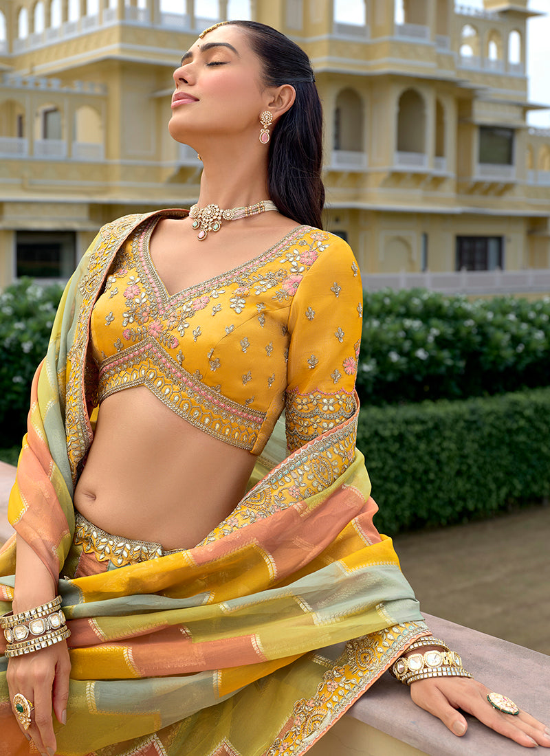 Silk Multi Color Wedding Wear Embroidery Work Lehenga Choli 386882