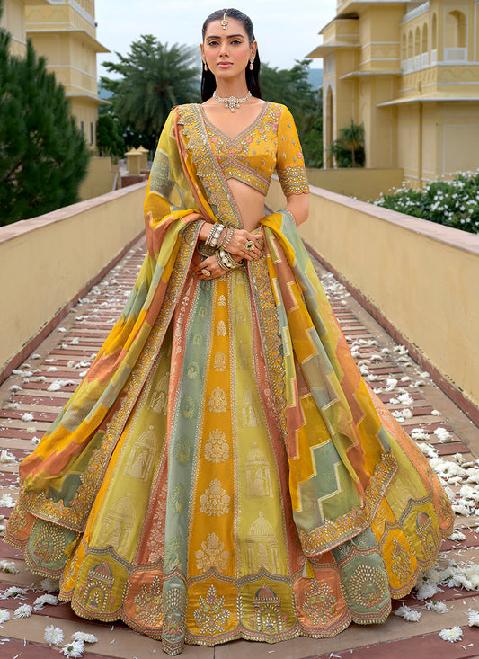 Silk Multi Color Wedding Wear Embroidery Work Lehenga Choli 386882