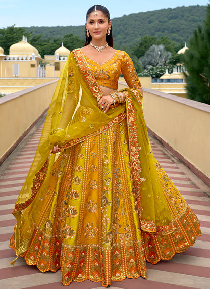 Silk Multi Color Wedding Wear Embroidery Work Lehenga Choli 386883