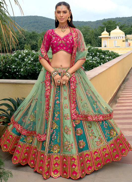 Silk Multi Color Wedding Wear Embroidery Work Lehenga Choli 386884