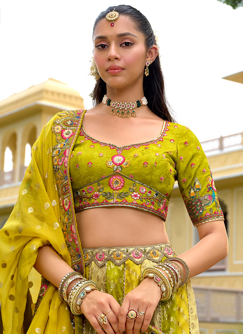Silk Multi Color Wedding Wear Embroidery Work Lehenga Choli 386885